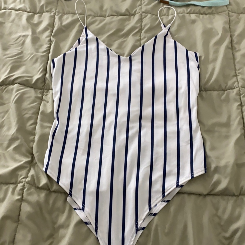 Blue & White striped body suit